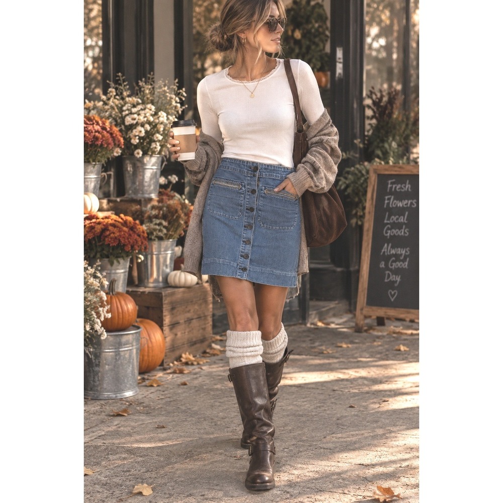 Uniqlo U Lemaire Blue Denim Button Front Mini Skirt High Waist Size 8